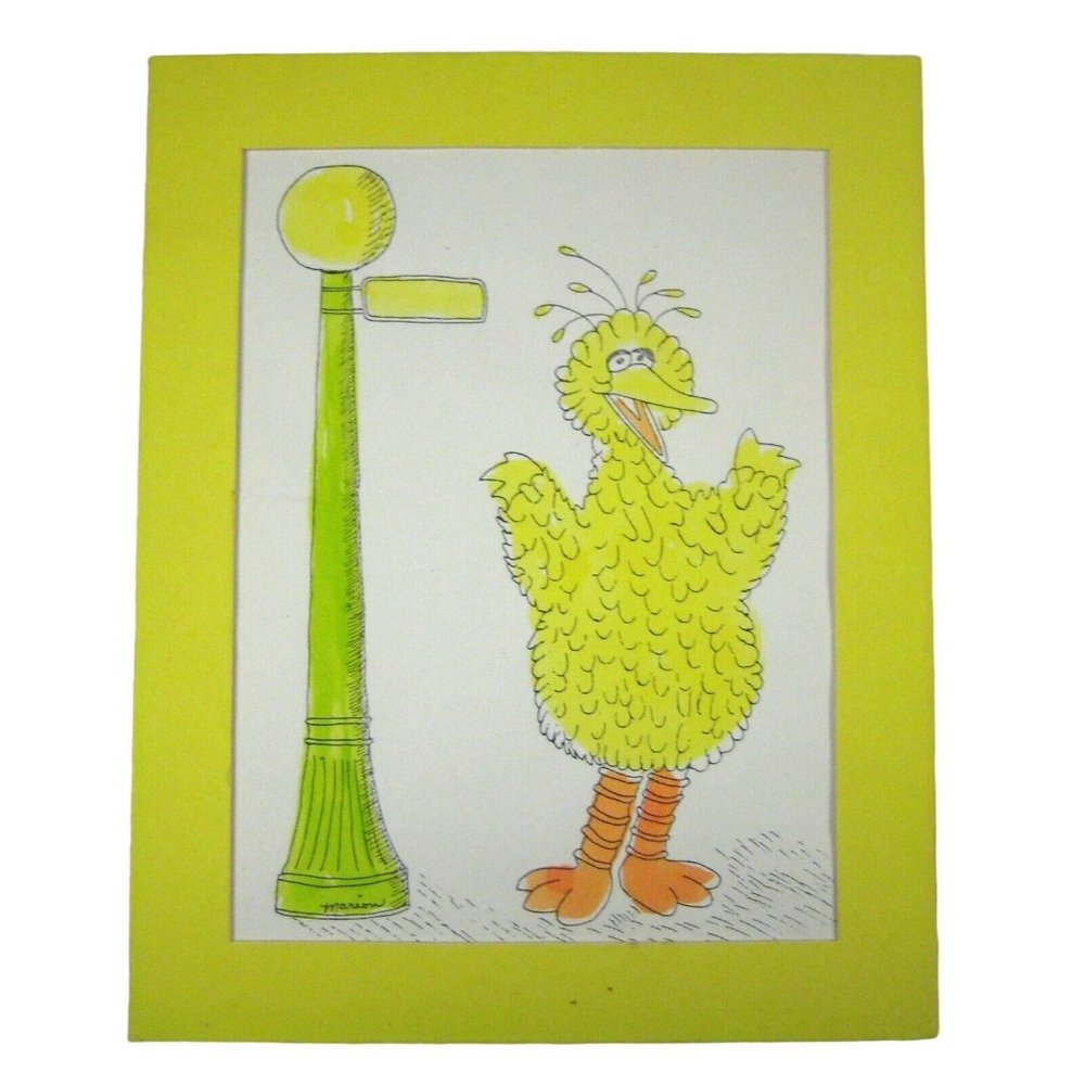 Marion Art Print Sesame Street Big Bird Lamppost 8 x 10 In Paper Signed Paint
